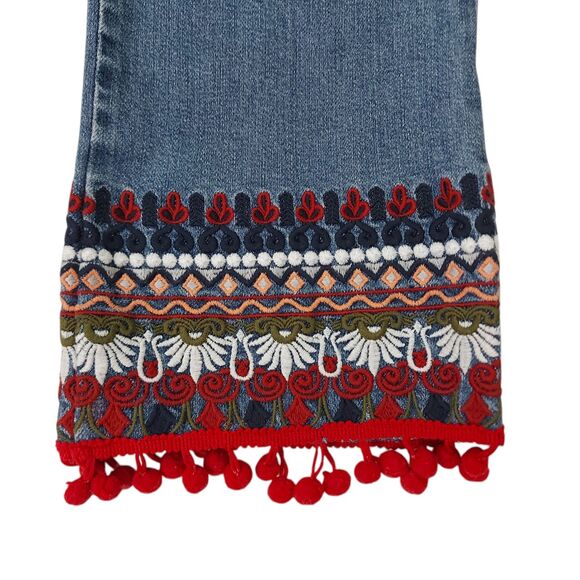 Anthropologie Pilcro Jeans Womens 29 Blue Mid-Rise Cropped Embroidered Pom Pom - Picture 8 of 12